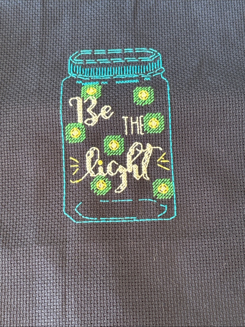 Cross stitch 'Be the Light' Jar Decorative